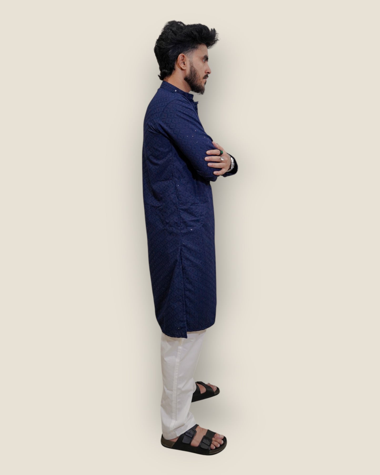 Men’s Navy Blue Jacquard Kurta – Stylish Ethnic Wear by Murih