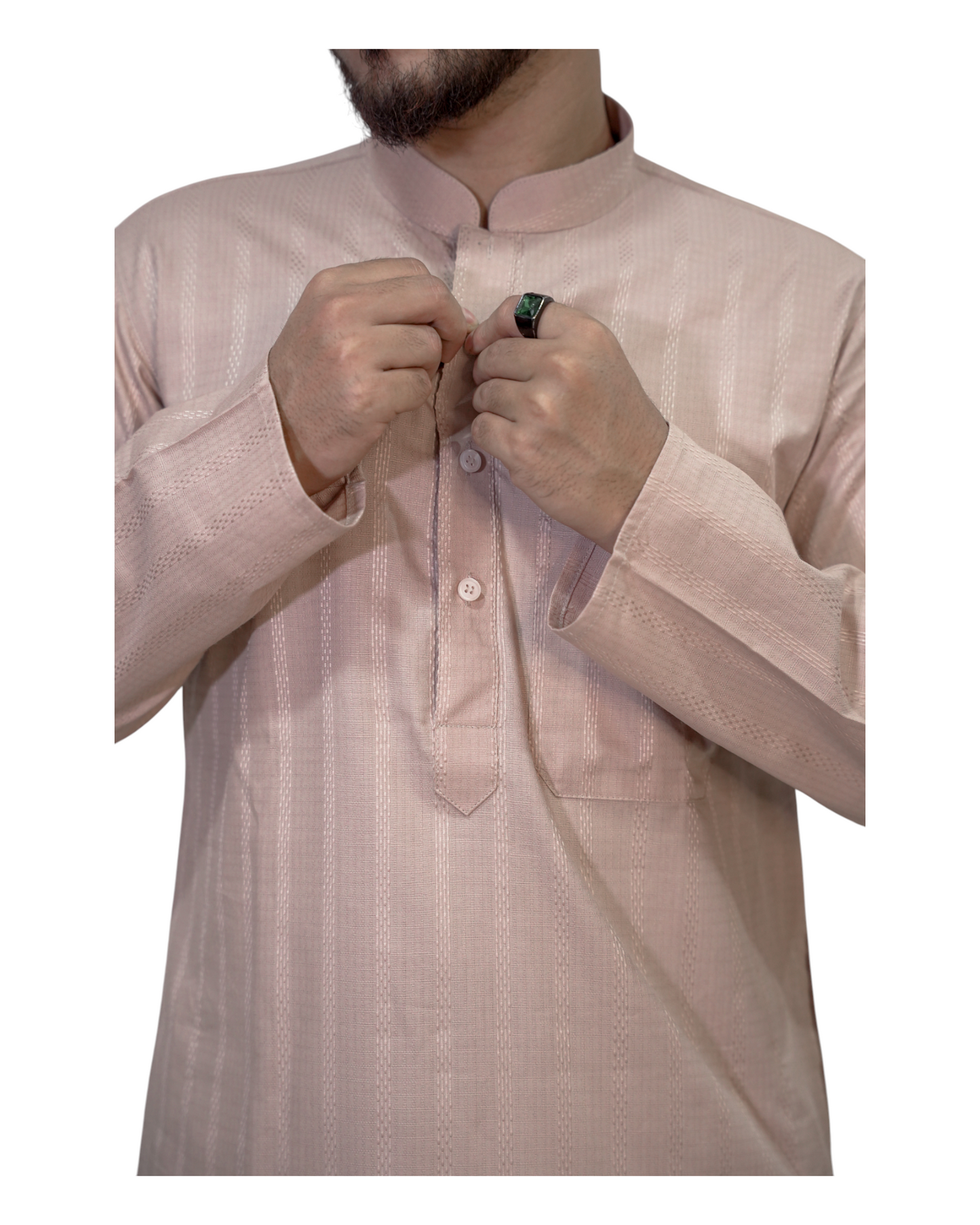 Murih Men's Beige Cotton Blend Striped Kurta Pyjama Set