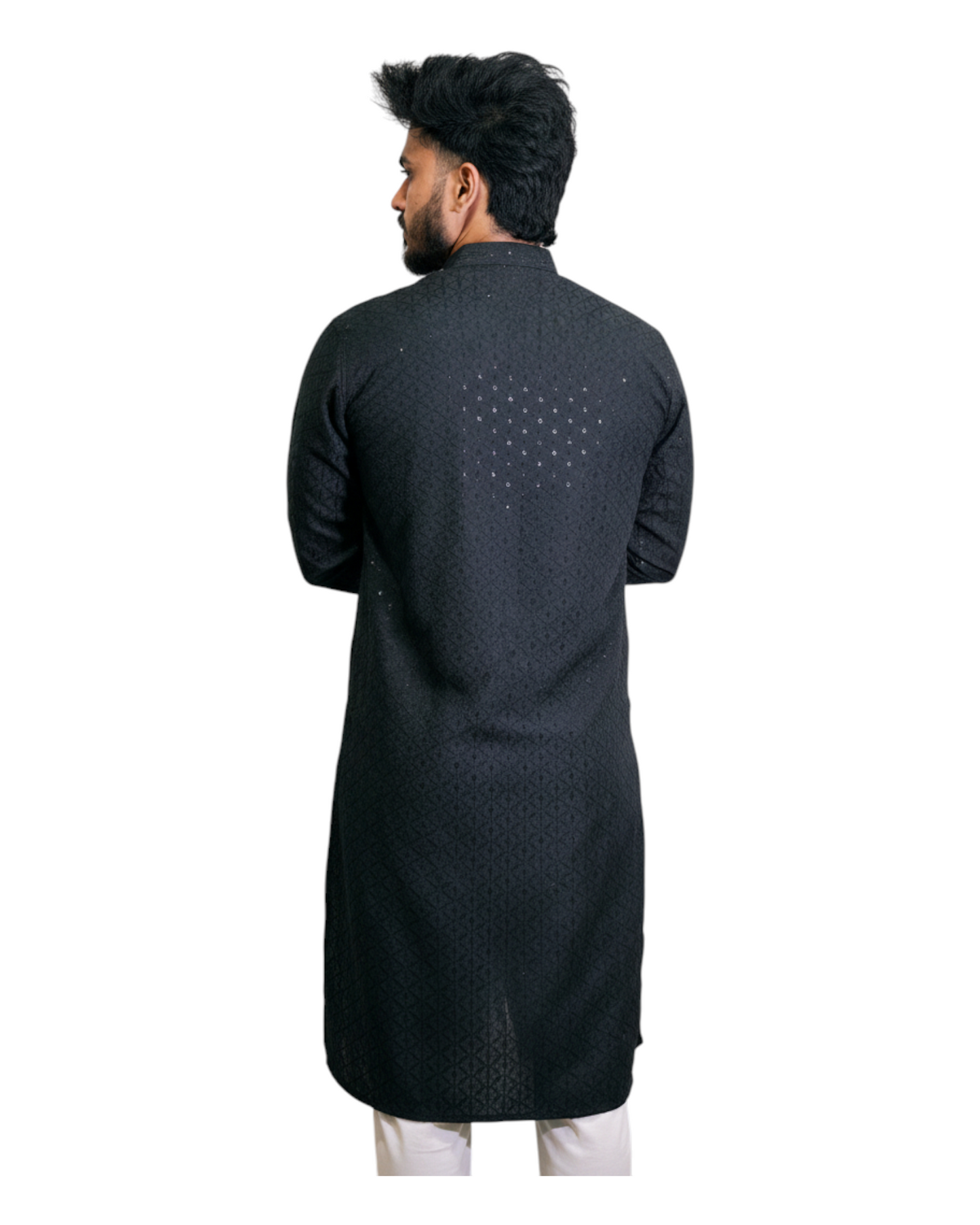 Murih Men's Black Chikankari Jacquard Kurta Pyjama Set