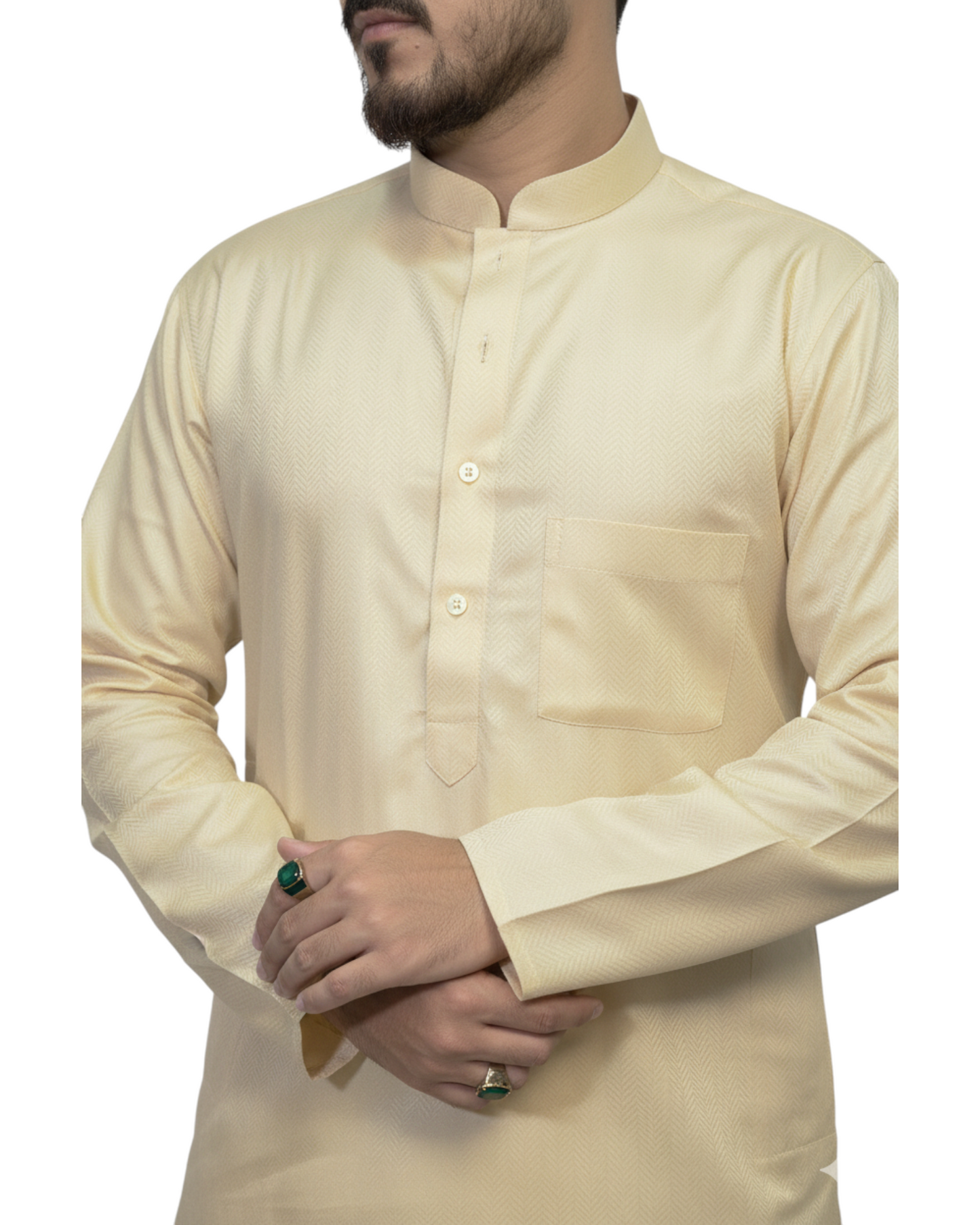 Murih Men's Cream Cotton Blend Textured Kurta Pyjama Set