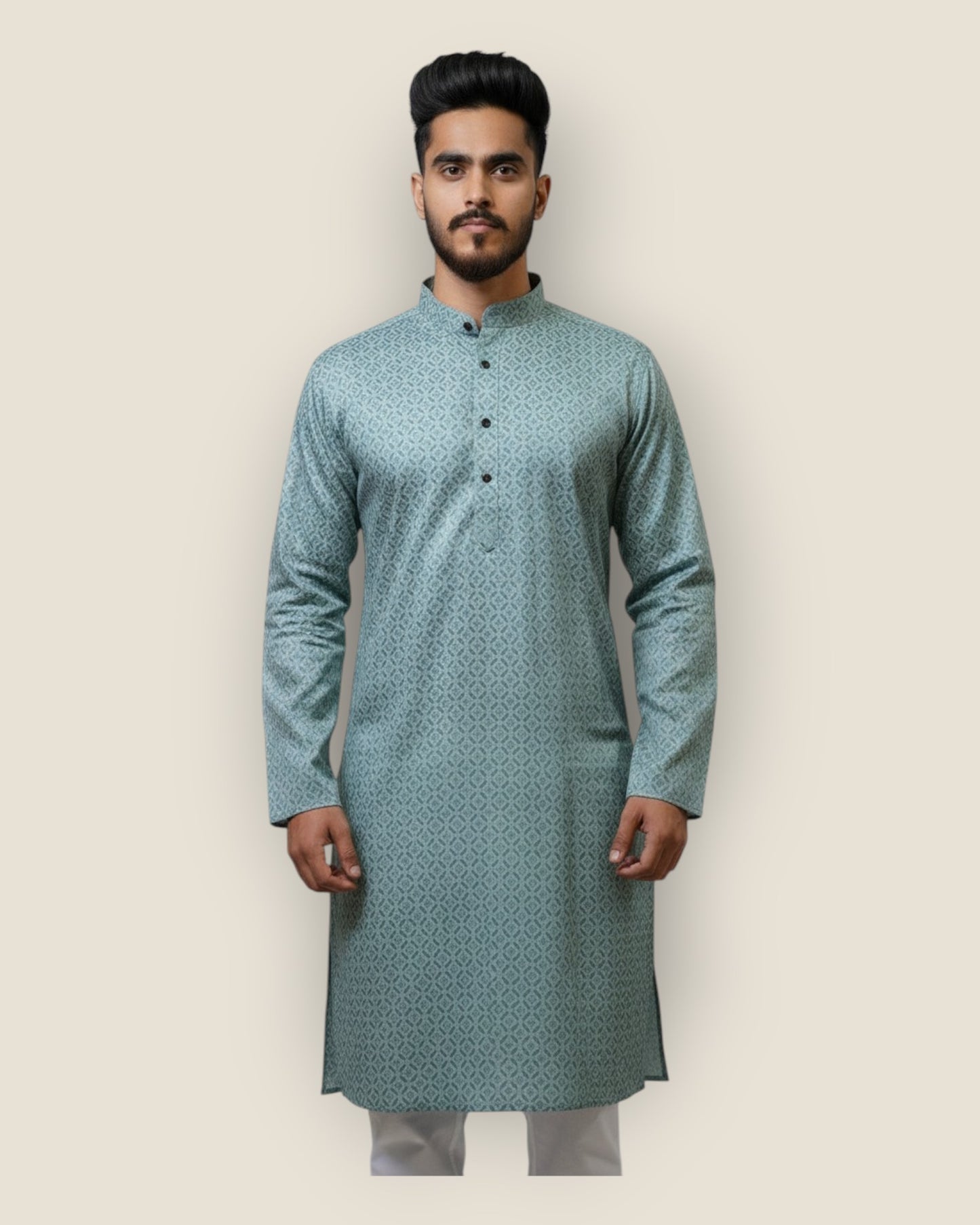 Men’s Light Blue Cotton Printed Kurta – Casual & Festive Wear by Murih