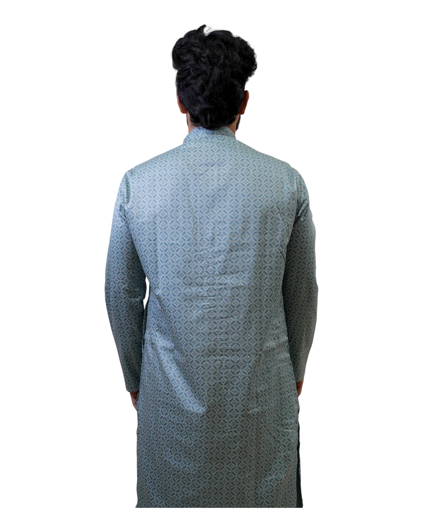 Murih Men's Light Blue Cotton Geometric Print Kurta Pyjama Set
