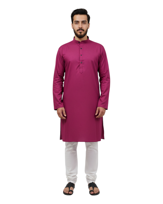 Murih Men's Magenta(Maroon) Cotton Geometric Print Kurta Pyjama Set