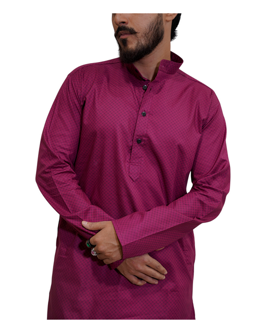 Murih Men's Magenta(Maroon) Cotton Geometric Print Kurta Pyjama Set