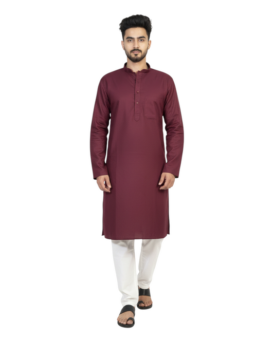Murih Men's Maroon Cotton  Blend Textured Kurta Pyjama Set