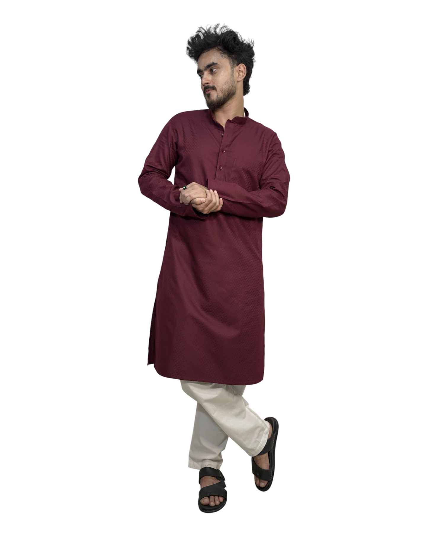 Murih Men's Maroon Cotton  Blend Textured Kurta Pyjama Set