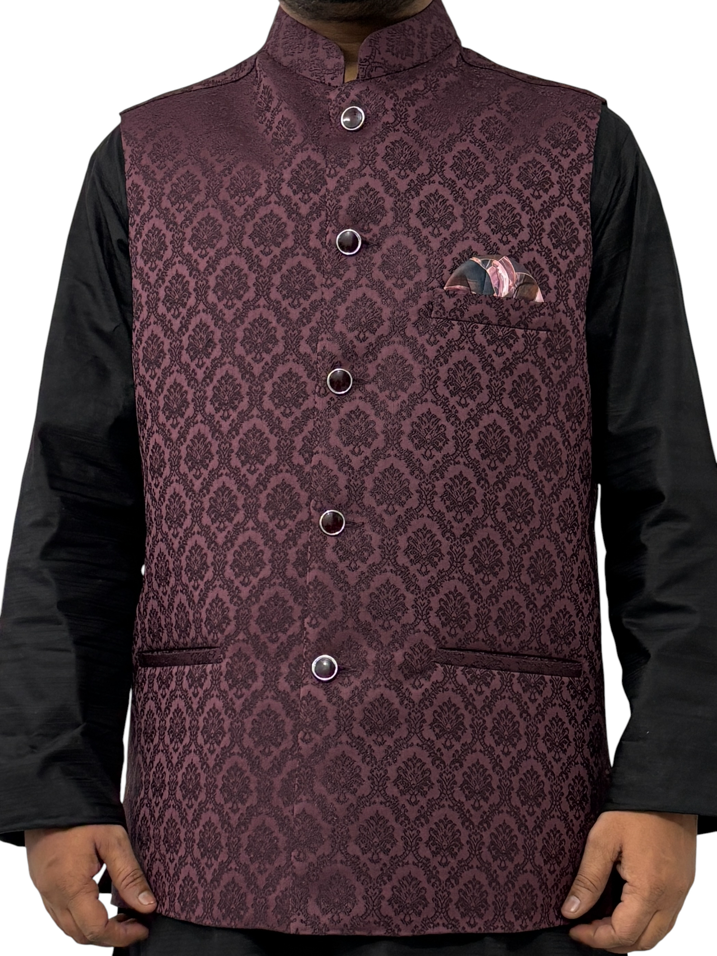 Murih Men’s Maroon Jacquard Nehru Jacket | Ethnic Modi Waistcoat