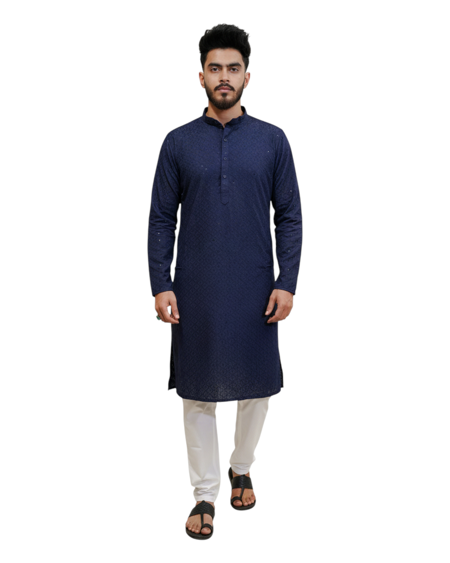 Murih Men's Navy Blue Chikankari Jacquard Kurta Pyjama Set