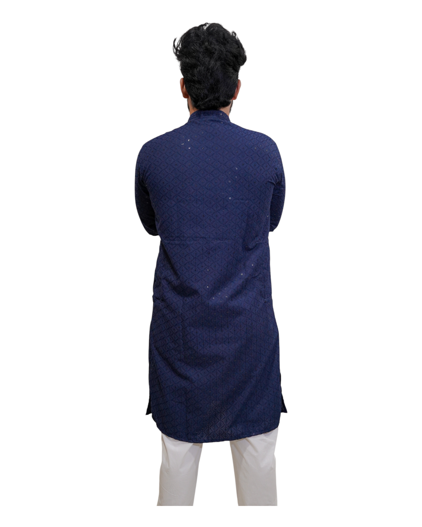 Murih Men's Navy Blue Chikankari Jacquard Kurta Pyjama Set