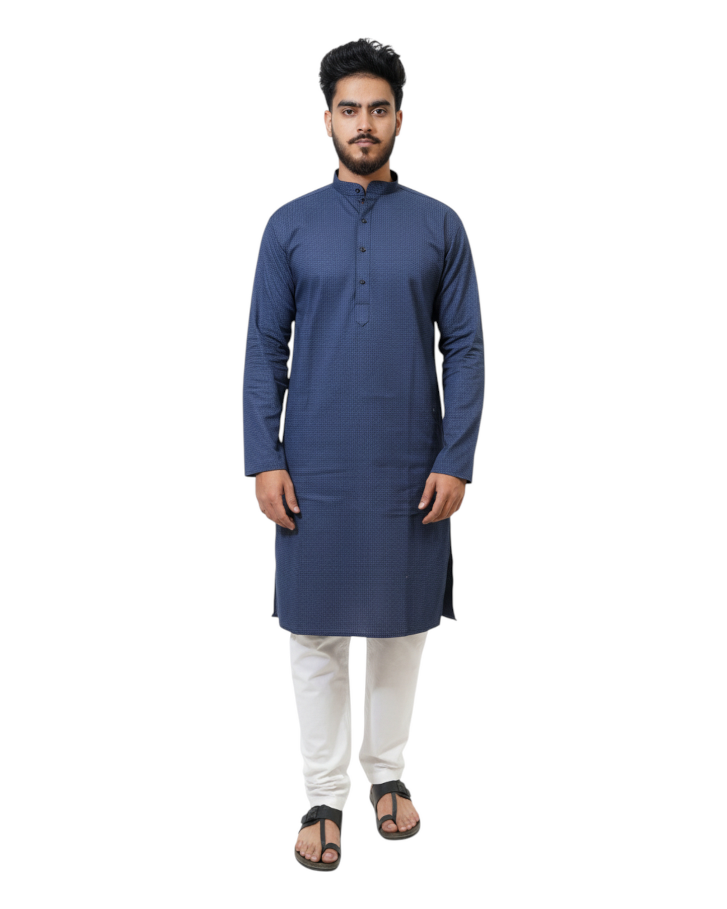 Murih Men's Navy Blue Cotton Geometric Print Kurta Pyjama Set