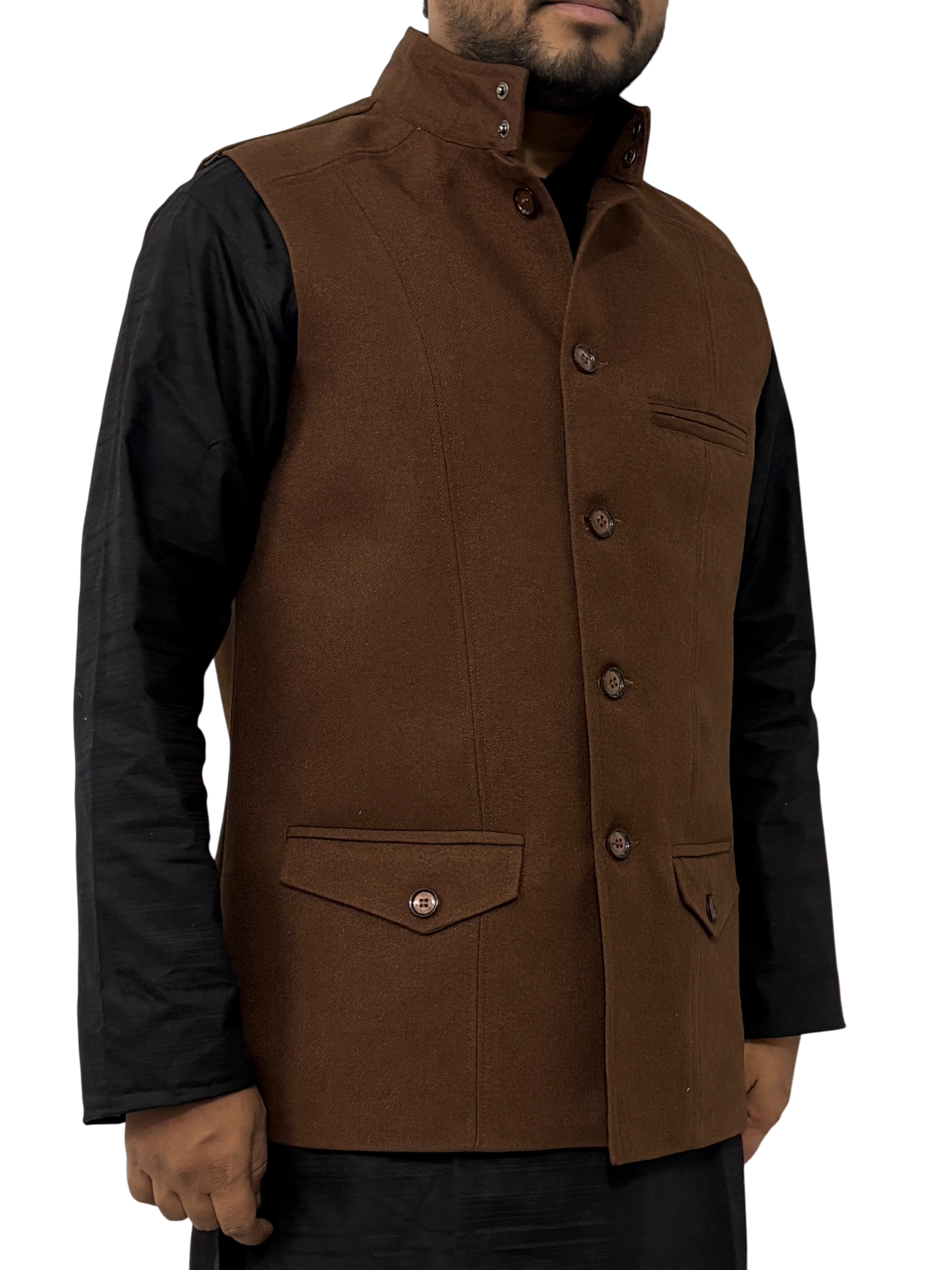 Murih Men’s Brown Tweed Nehru Jacket | Wool Blend Modi Waistcoat