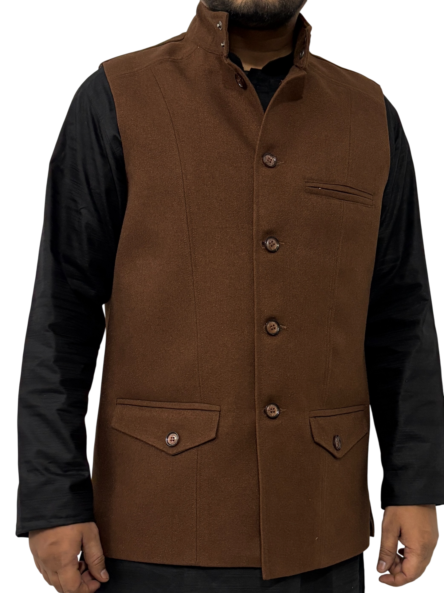 Murih Men’s Brown Tweed Nehru Jacket | Wool Blend Modi Waistcoat