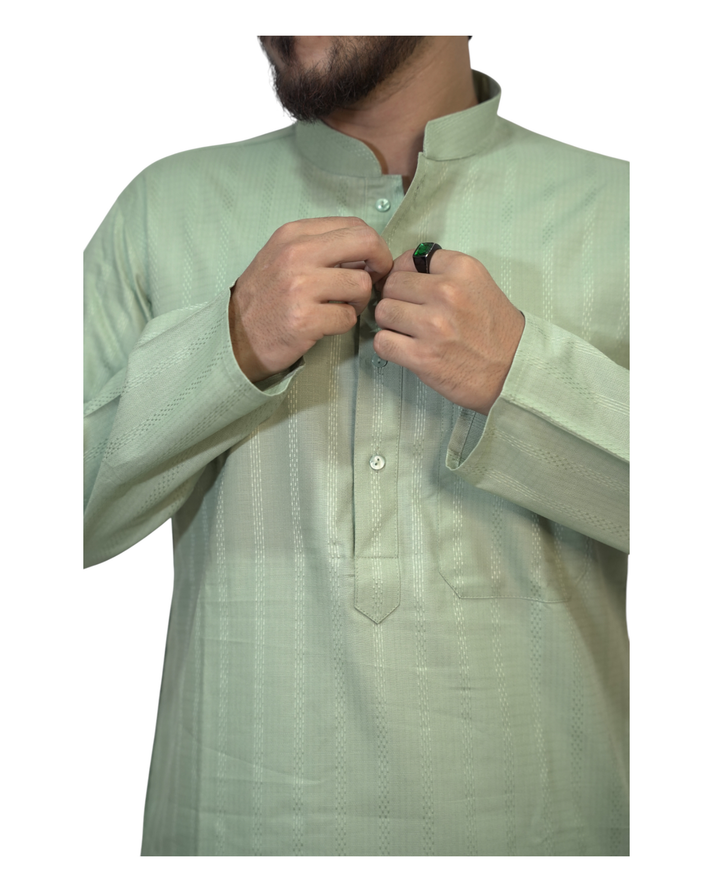 Murih Men's Pastel Green Cotton Blend Striped Kurta Pyjama Set