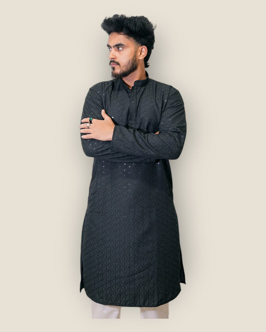 Men’s Black Jacquard Kurta – Designer Ethnic Wear by Murih
