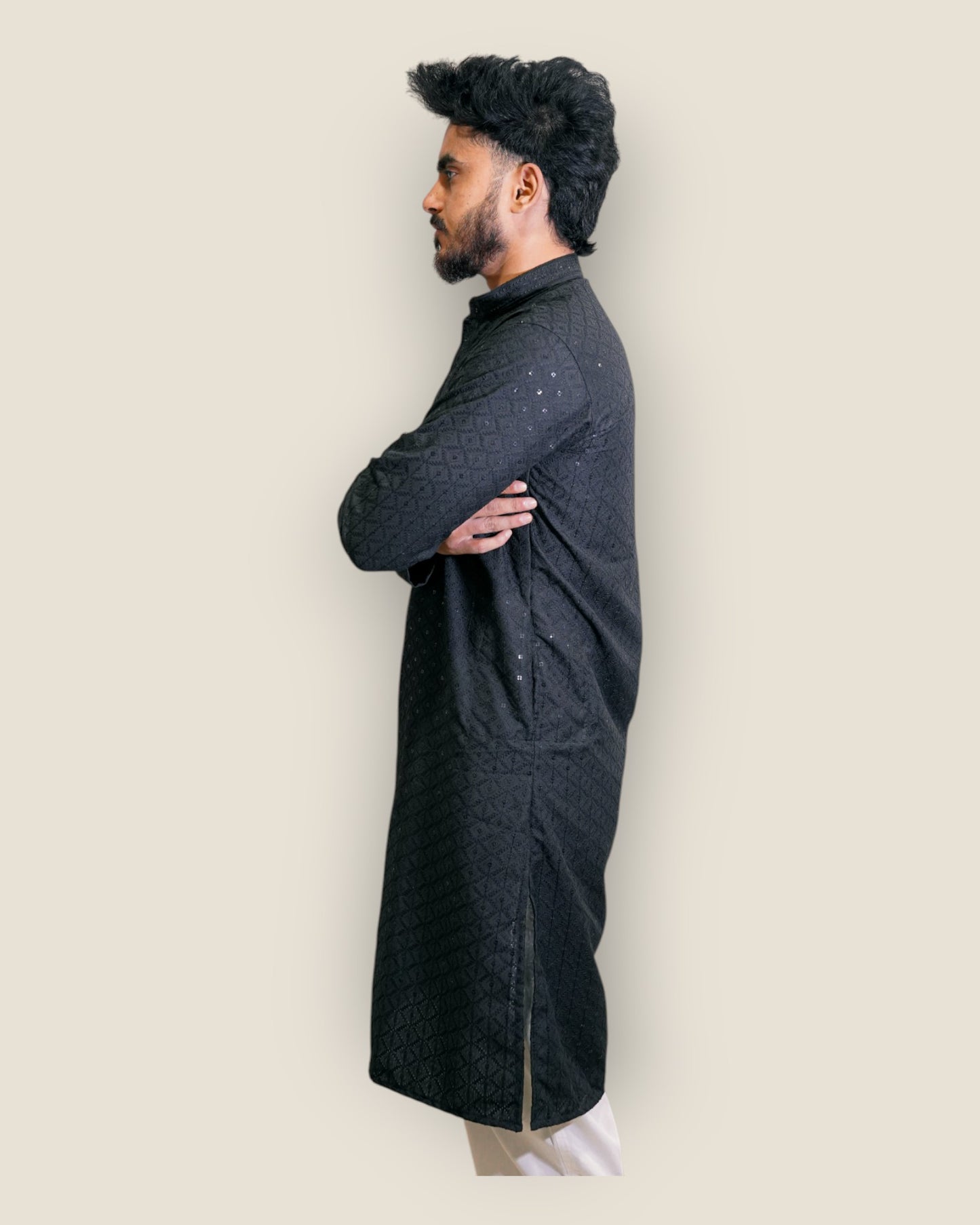 Men’s Black Jacquard Kurta – Designer Ethnic Wear by Murih