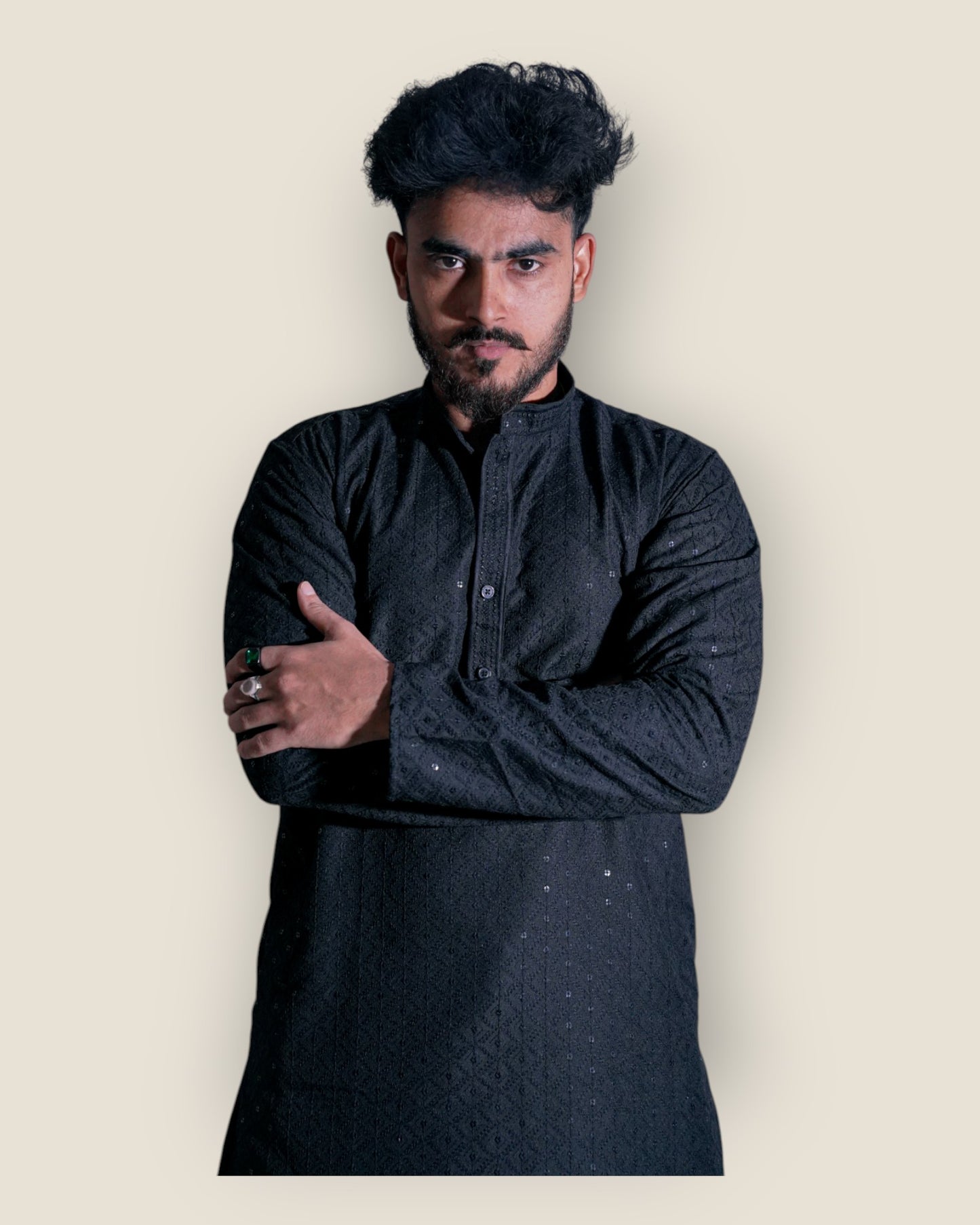 Men’s Black Jacquard Kurta – Designer Ethnic Wear by Murih