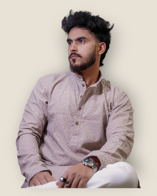 Men’s Beige Jacquard Kurta – Elegant Ethnic Wear by Murih