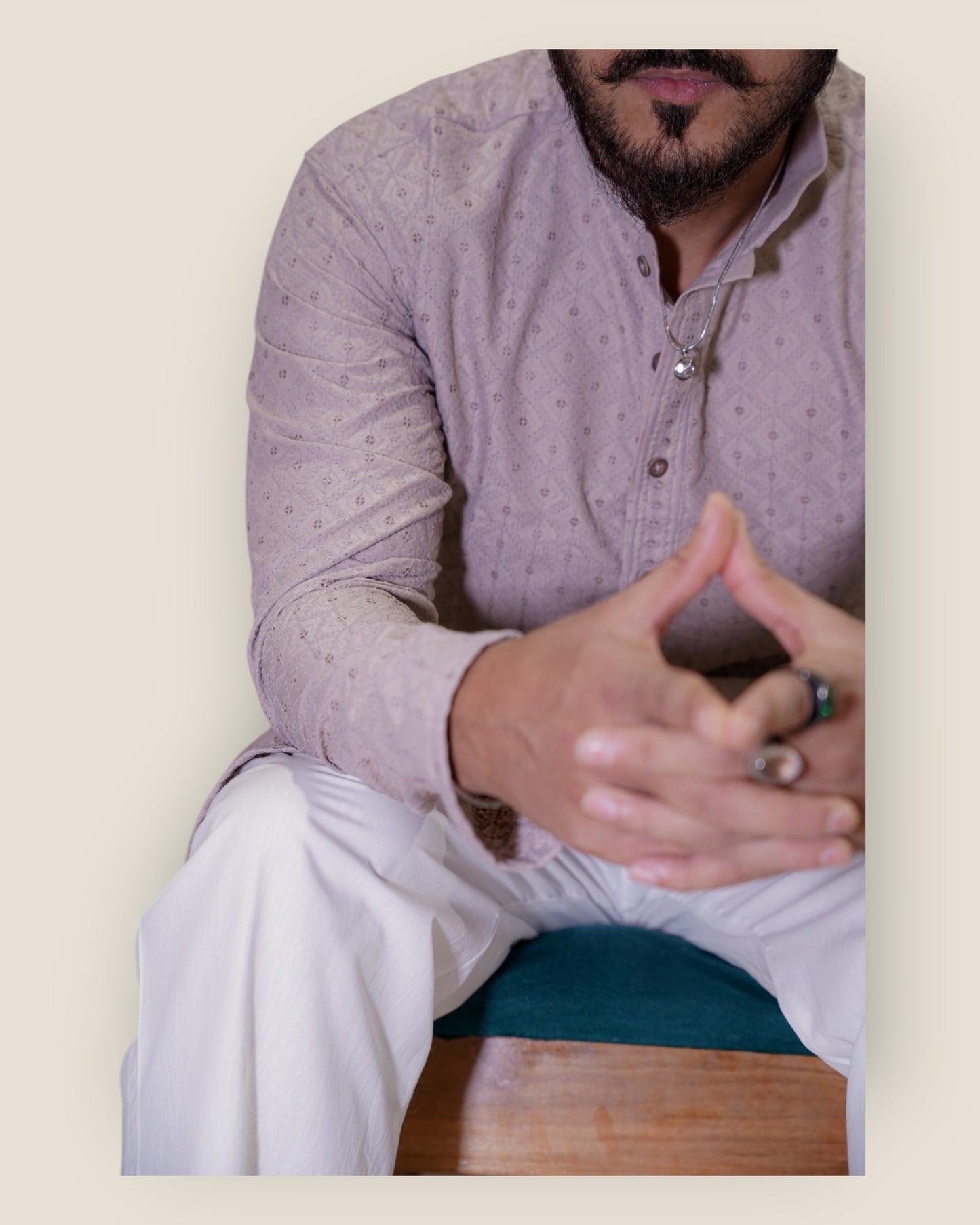 Men’s Beige Jacquard Kurta – Elegant Ethnic Wear by Murih