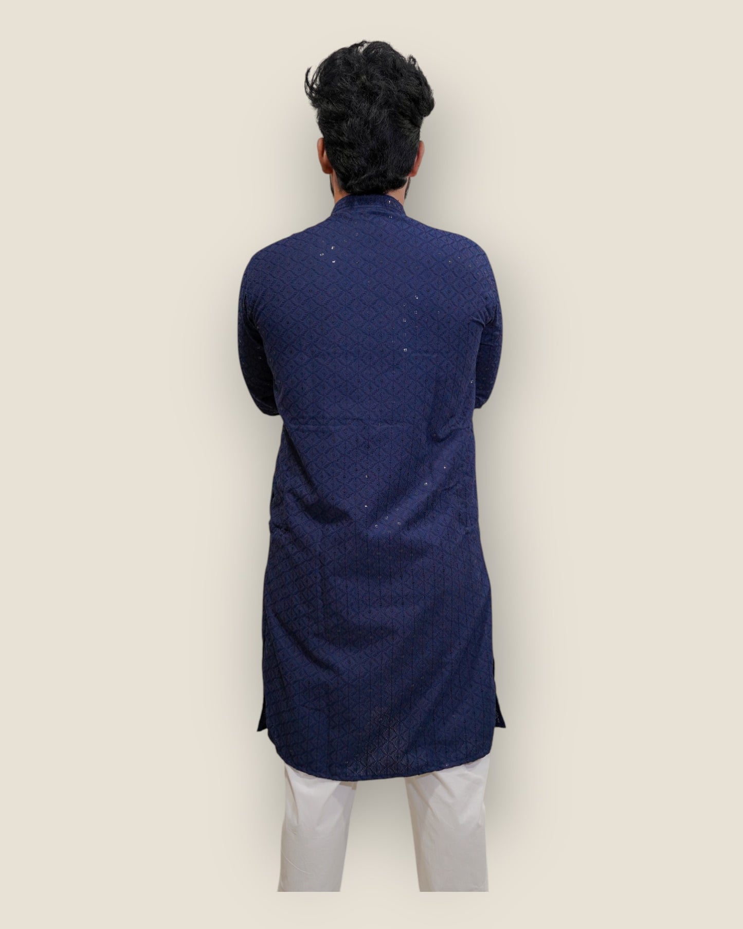 Men’s Navy Blue Jacquard Kurta – Stylish Ethnic Wear by Murih
