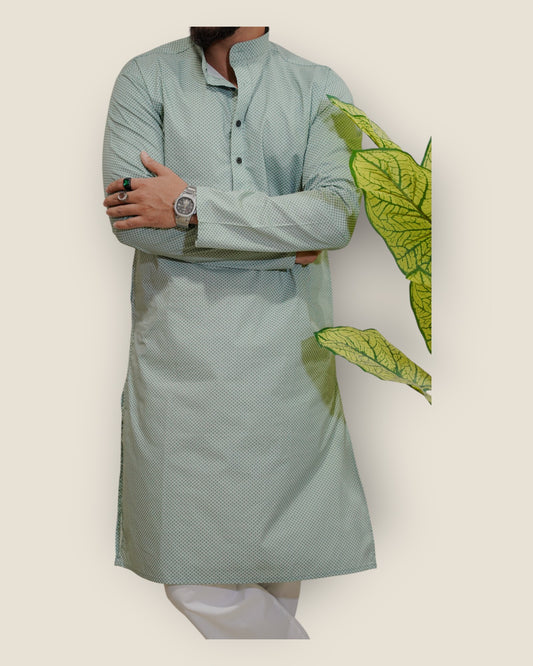 Men’s Mint Green Cotton Printed Kurta – Stylish Ethnic Wear by Murih