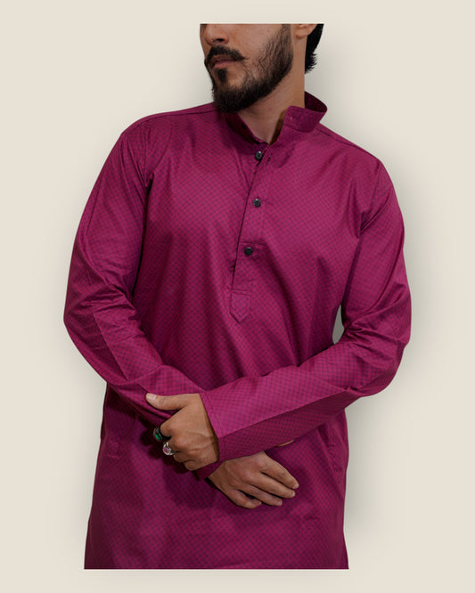 Men’s Magenta(Maroon) Cotton Printed Kurta – Festive & Party Wear by Murih