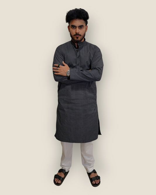 Men’s Black Cotton Printed Kurta – Elegant Party & Festive Wear by Murih
