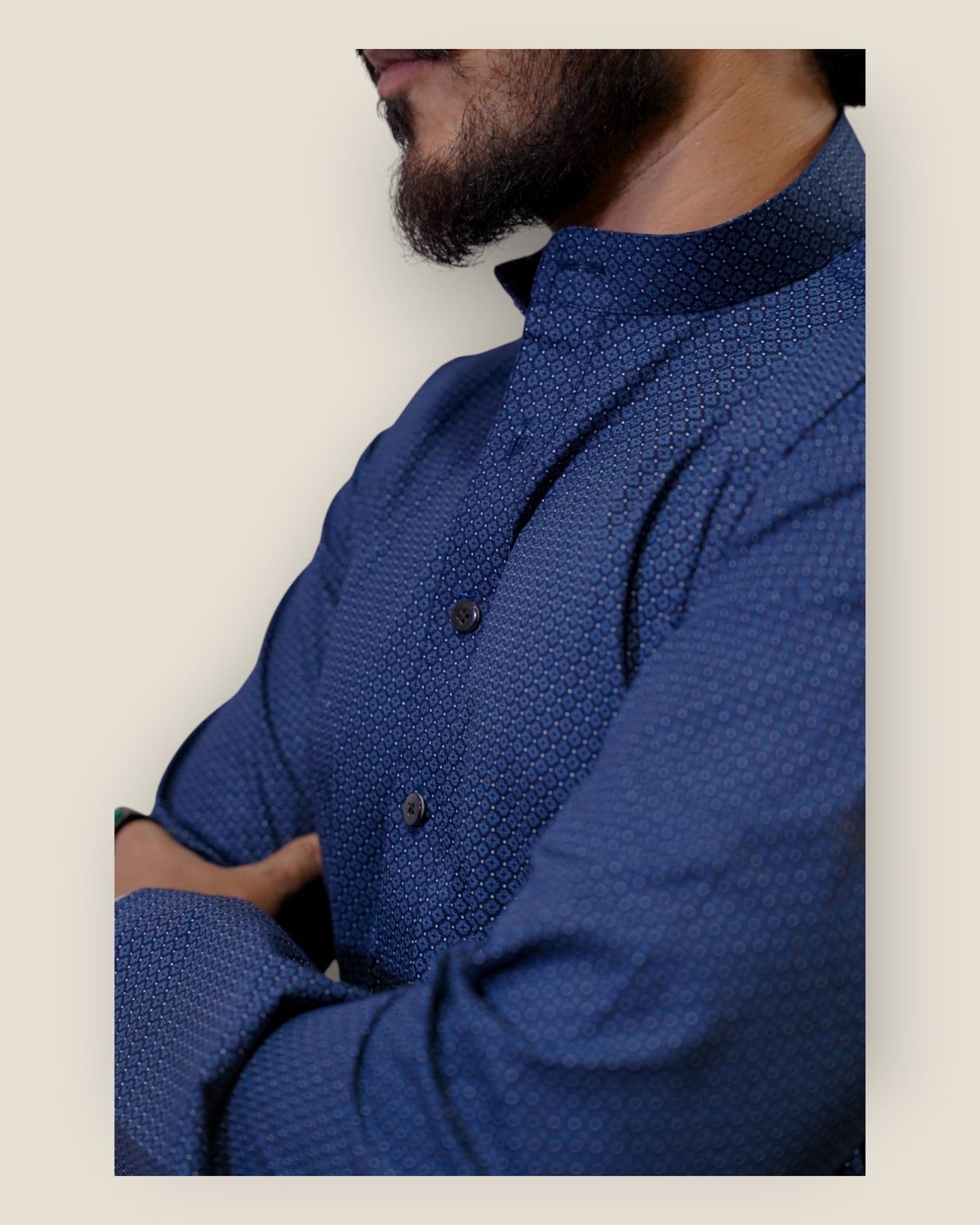 Men’s Navy Blue Cotton Printed Kurta – Party & Festive Wear by Murih