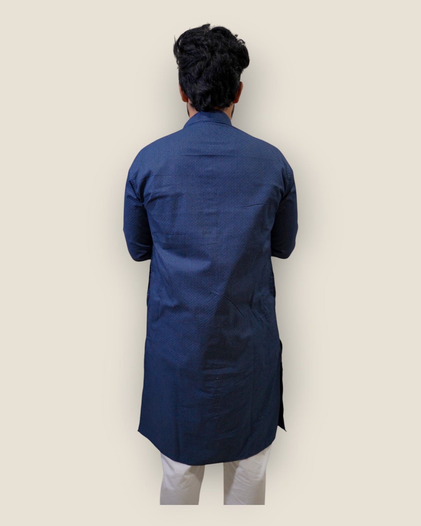 Men’s Navy Blue Cotton Printed Kurta – Party & Festive Wear by Murih