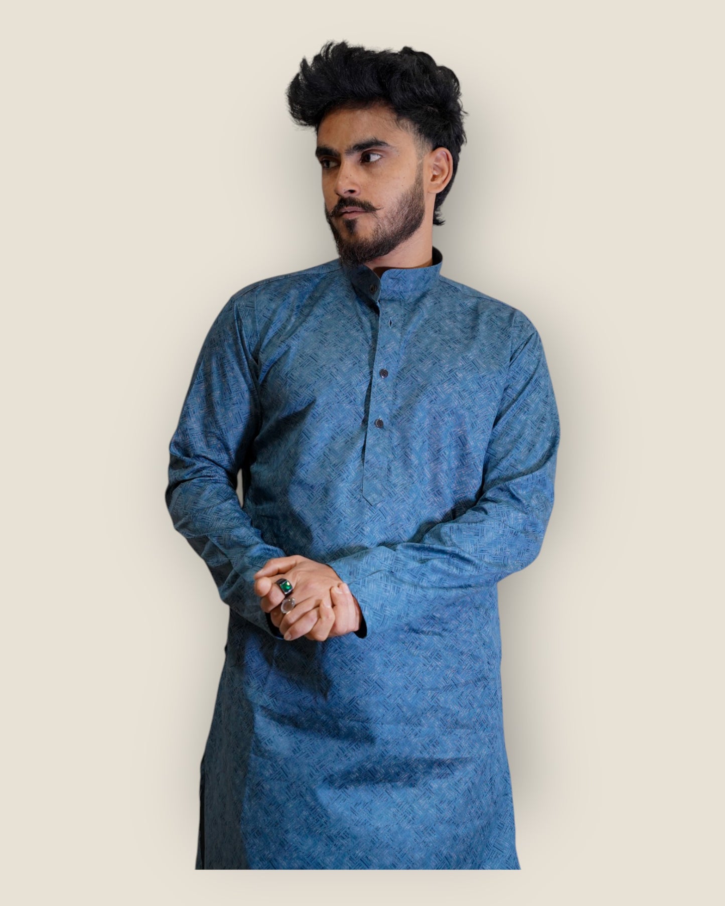Men’s Teal Blue Cotton Printed Kurta – Modern Ethnic Wear by Murih