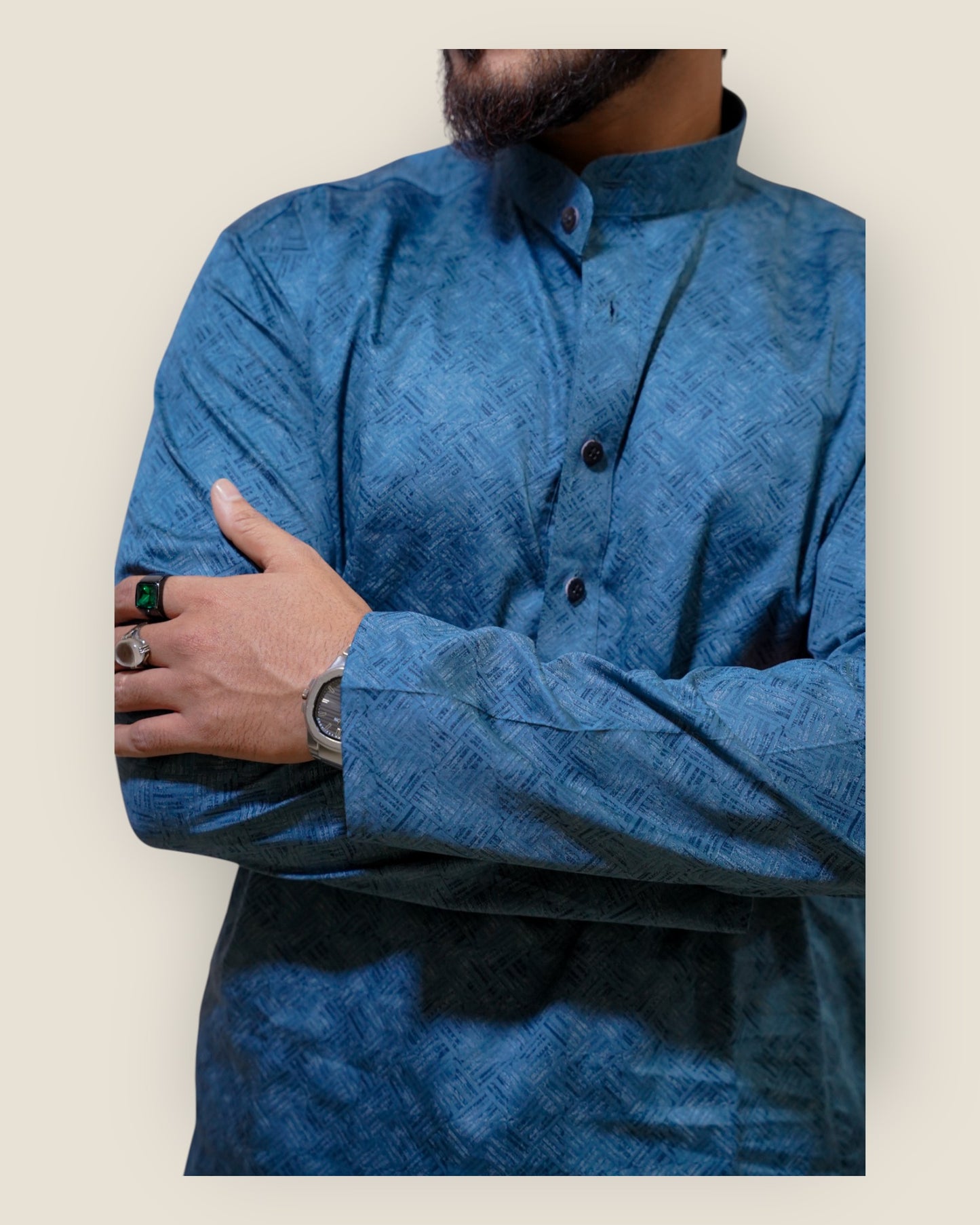 Men’s Teal Blue Cotton Printed Kurta – Modern Ethnic Wear by Murih