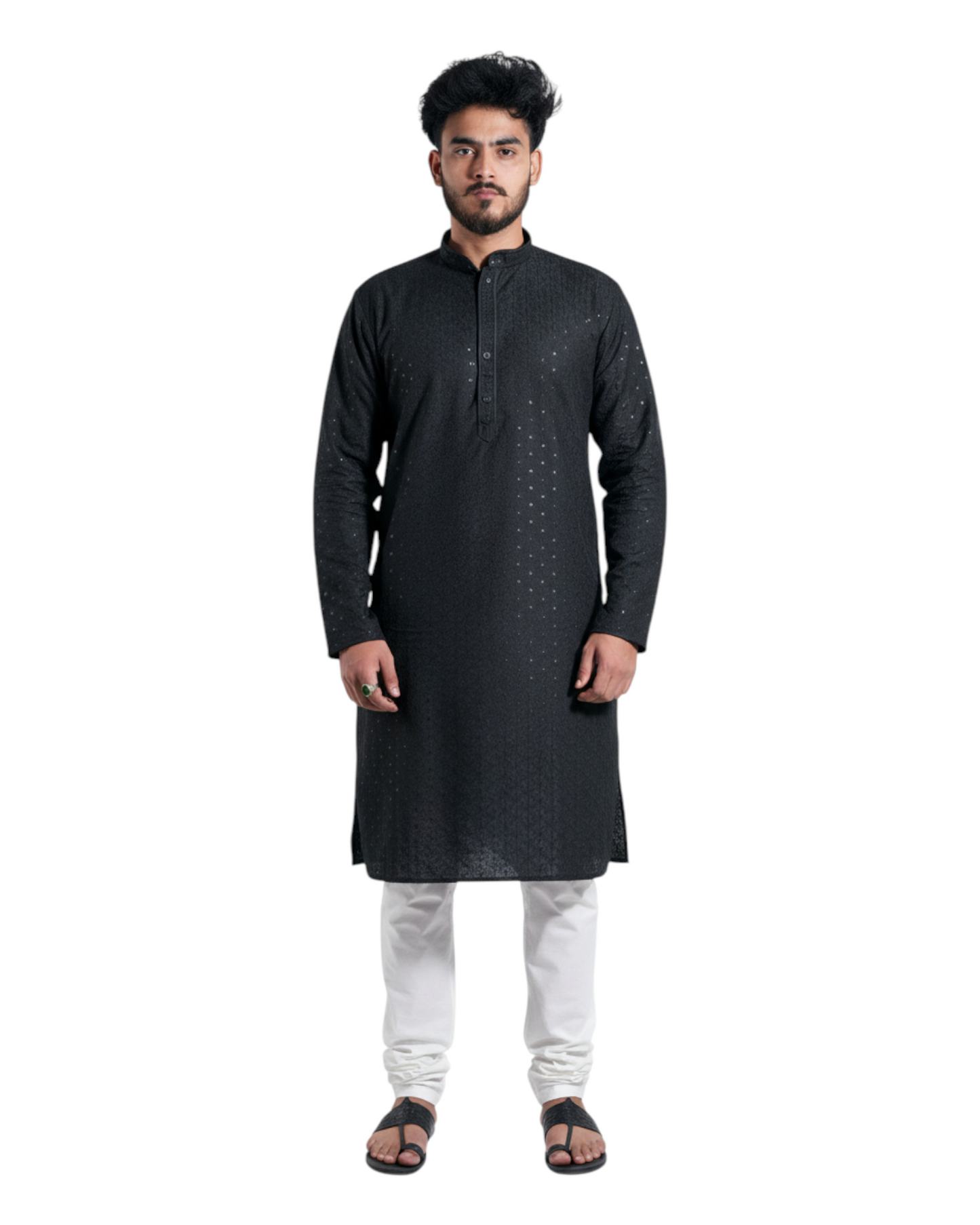 Murih Men's Black Chikankari Jacquard Kurta Pyjama Set