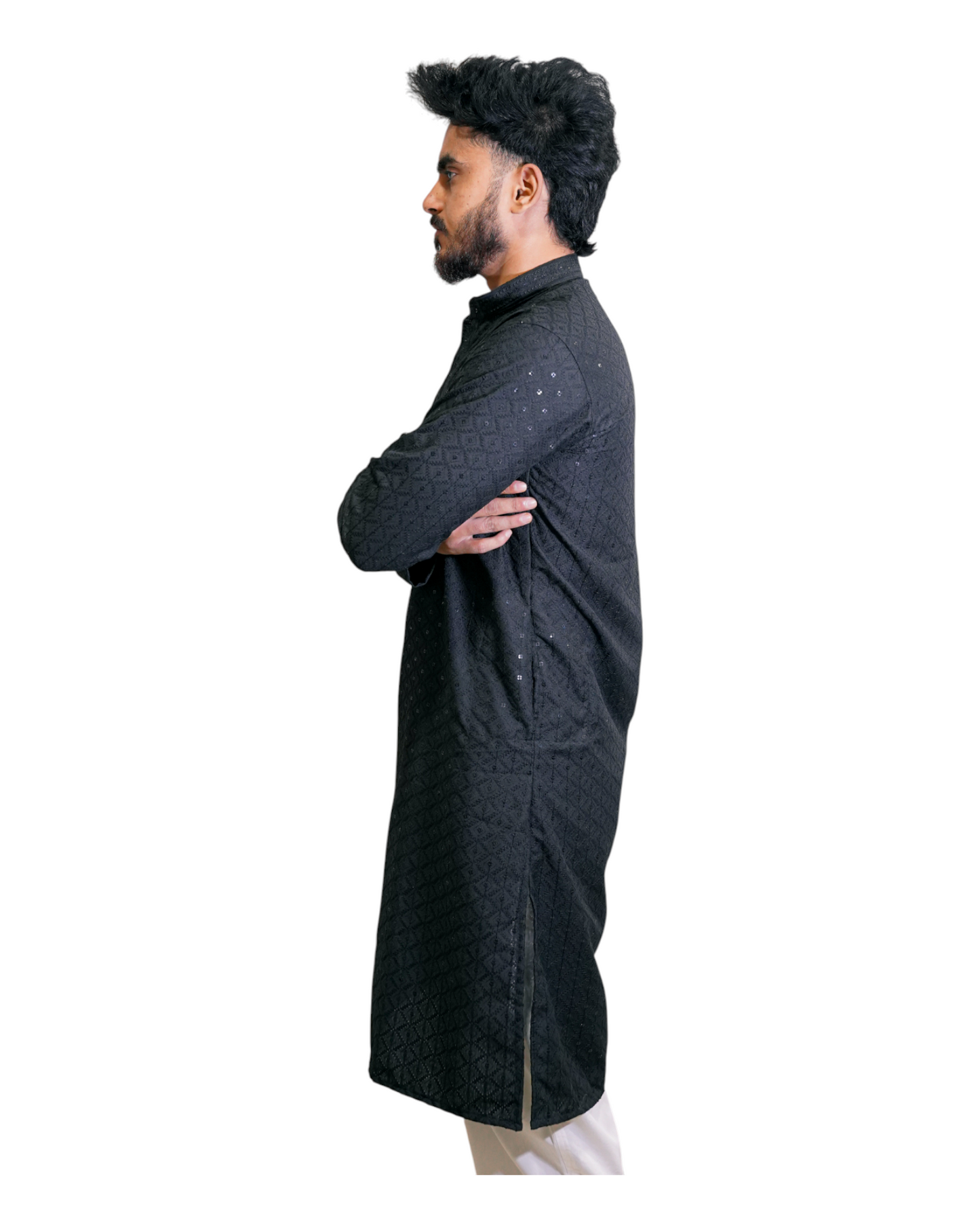 Murih Men's Black Chikankari Jacquard Kurta Pyjama Set