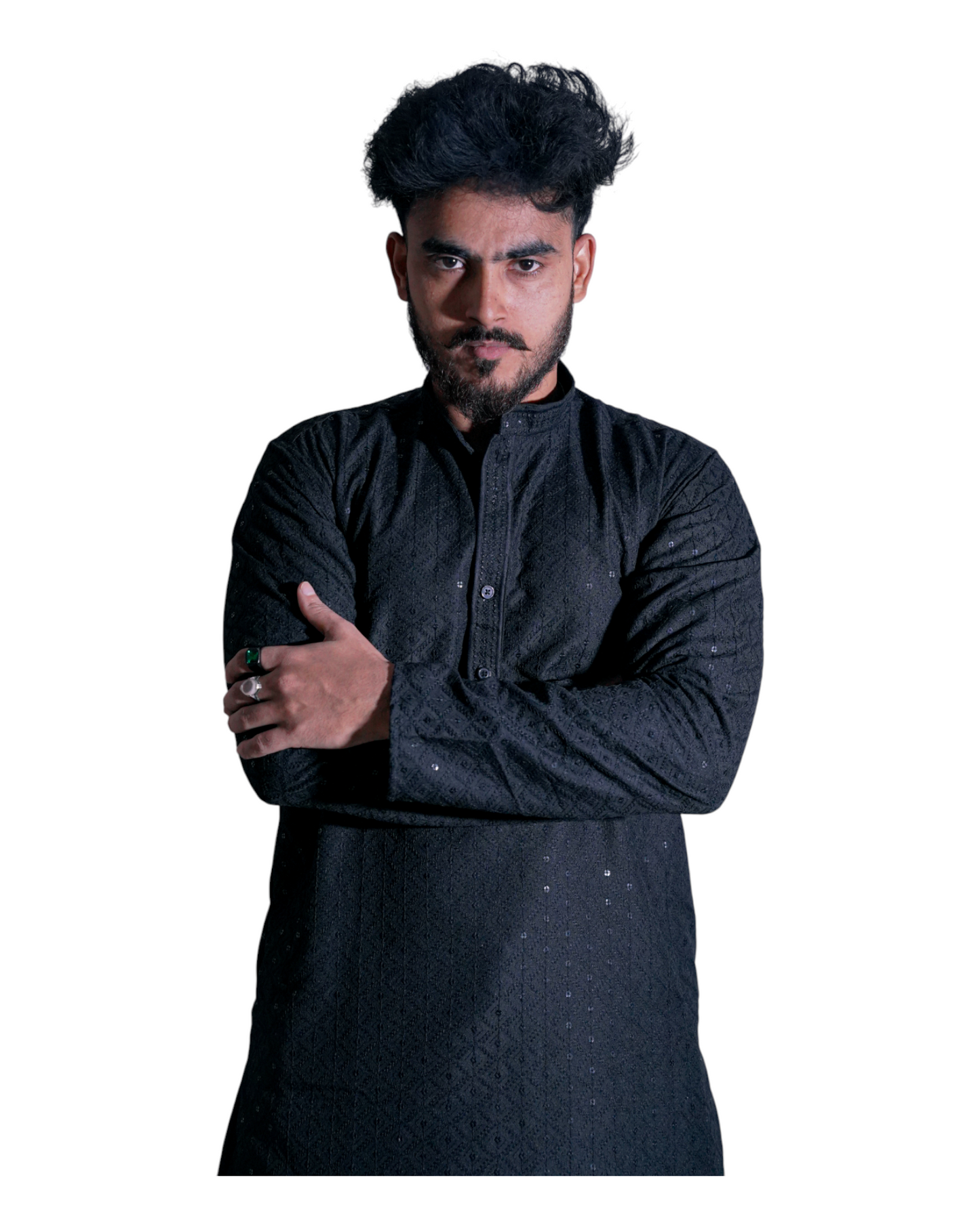 Murih Men's Black Chikankari Jacquard Kurta Pyjama Set