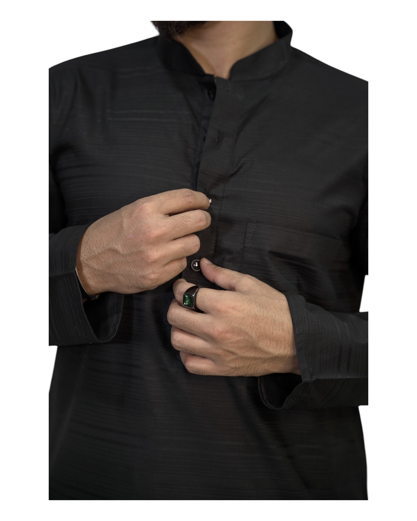 Murih Men's Black Cotton Blend Striped Kurta Pyjama Set