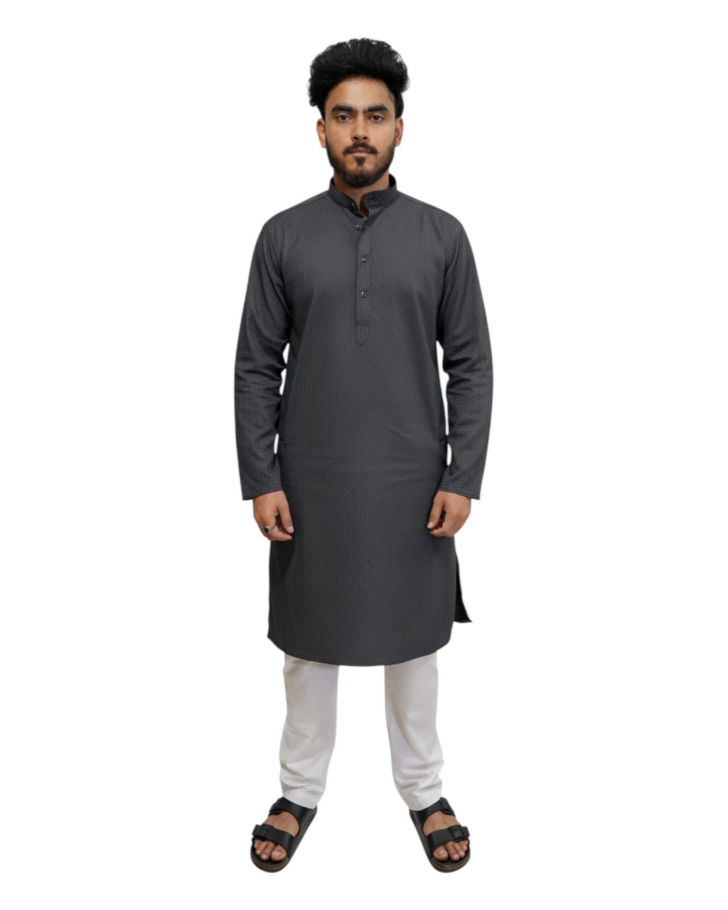 Murih Men's Black Cotton Geometric Print Kurta Pyjama Set