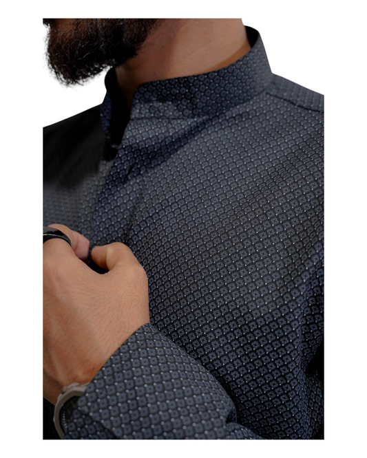 Murih Men's Black Cotton Geometric Print Kurta Pyjama Set