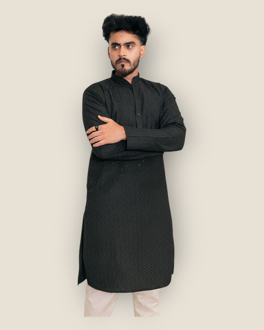 Men’s Black Jacquard Kurta – Designer Ethnic Wear by Murih