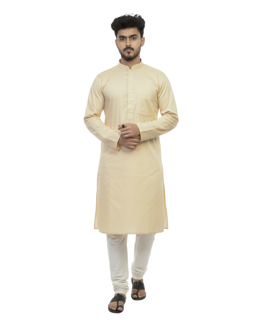 Murih Men's Cream Cotton Blend Textured Kurta Pyjama Set