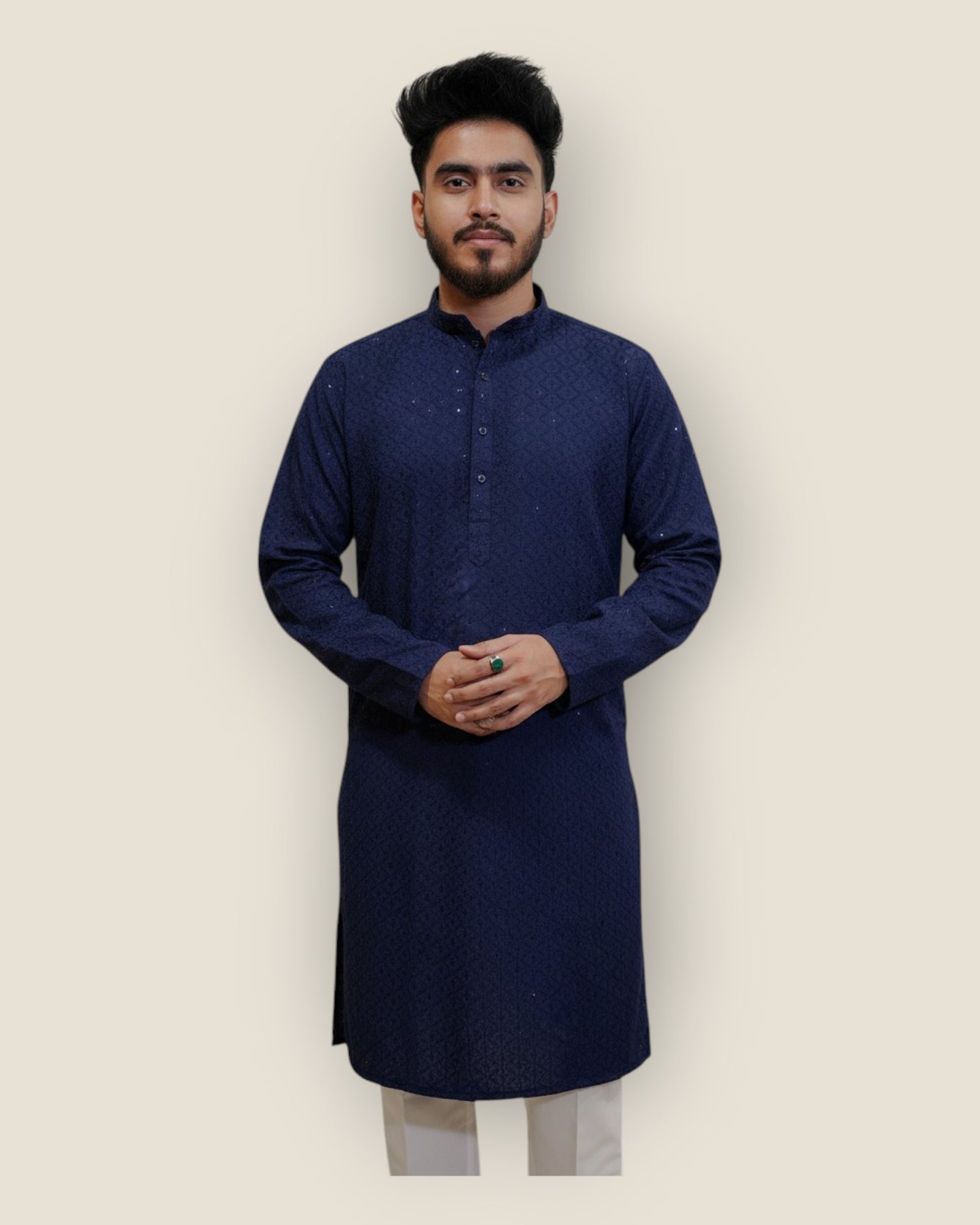 Men’s Navy Blue Jacquard Kurta – Stylish Ethnic Wear by Murih