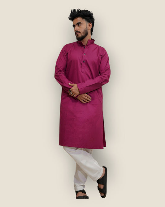 Men’s Magenta(Maroon) Cotton Printed Kurta – Festive & Party Wear by Murih