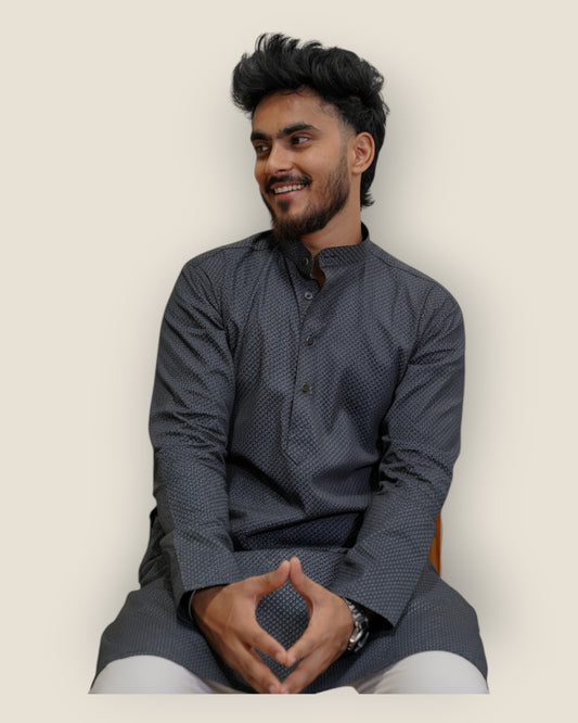 Men’s Black Cotton Printed Kurta – Elegant Party & Festive Wear by Murih