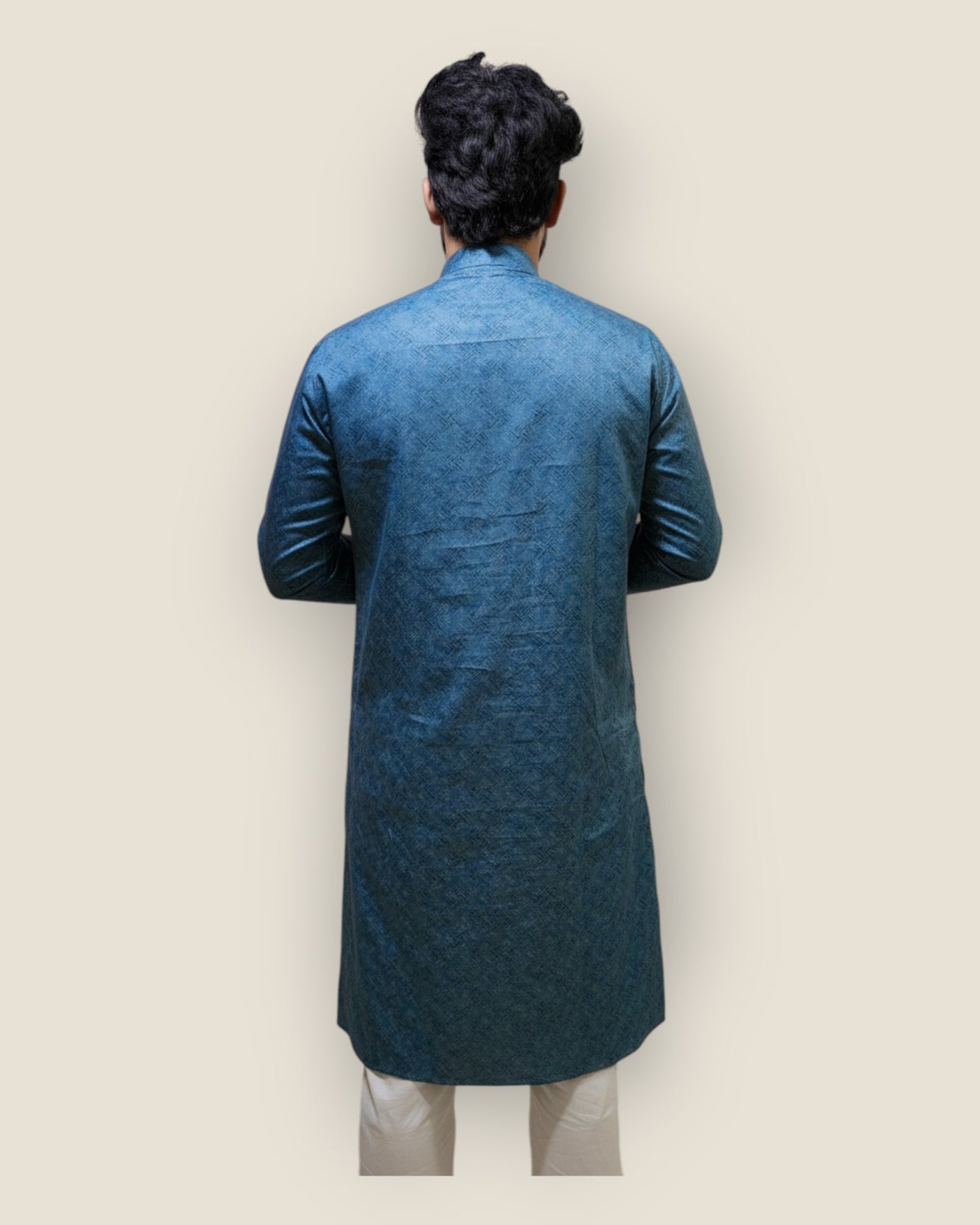 Men’s Teal Blue Cotton Printed Kurta – Modern Ethnic Wear by Murih