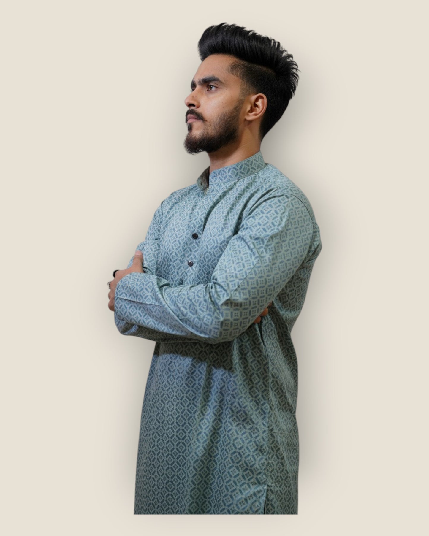 Men’s Light Blue Cotton Printed Kurta – Casual & Festive Wear by Murih