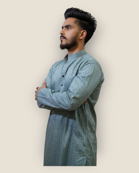 Men’s Light Blue Cotton Printed Kurta – Casual & Festive Wear by Murih