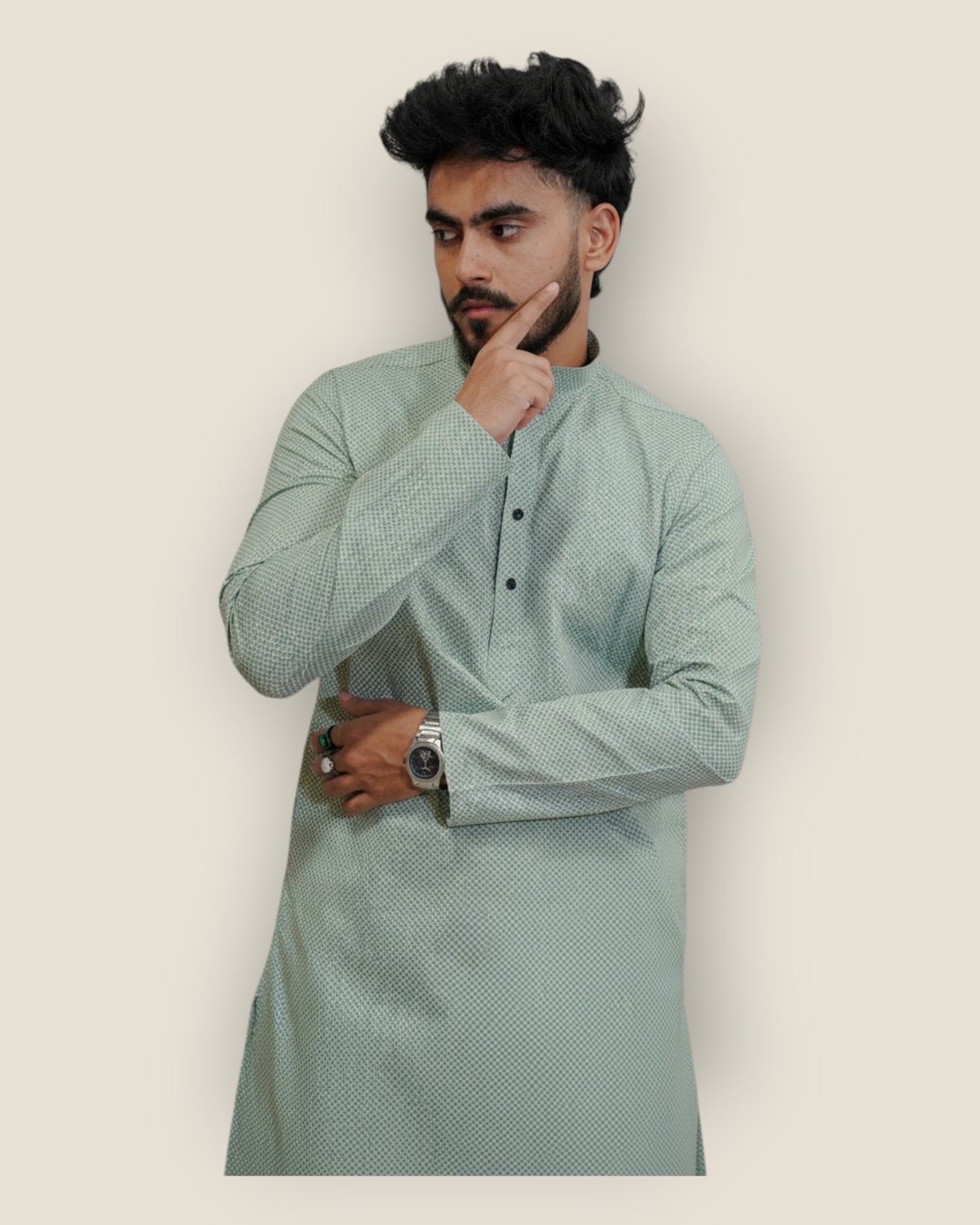 Men’s Mint Green Cotton Printed Kurta – Stylish Ethnic Wear by Murih