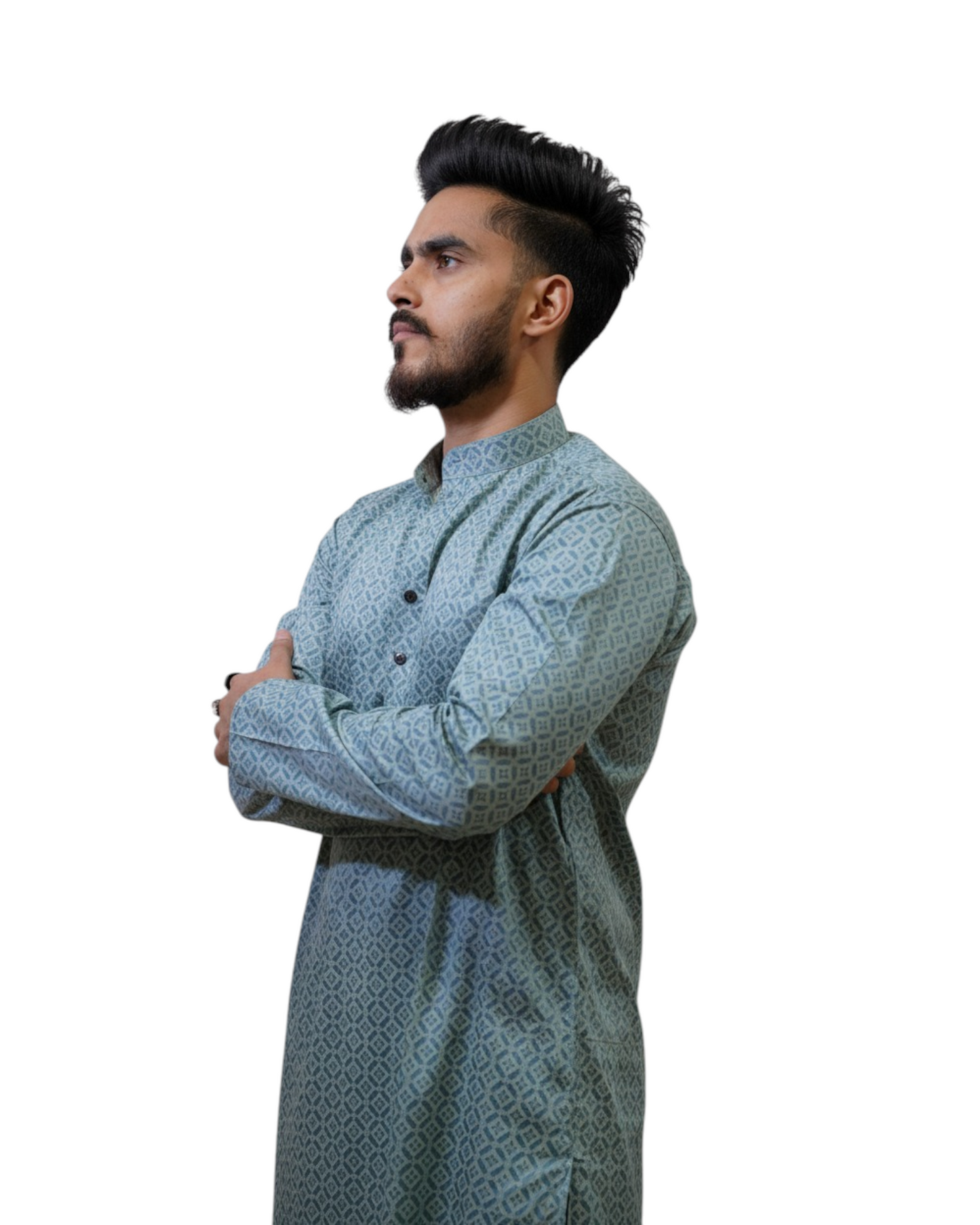 Murih Men's Light Blue Cotton Geometric Print Kurta Pyjama Set