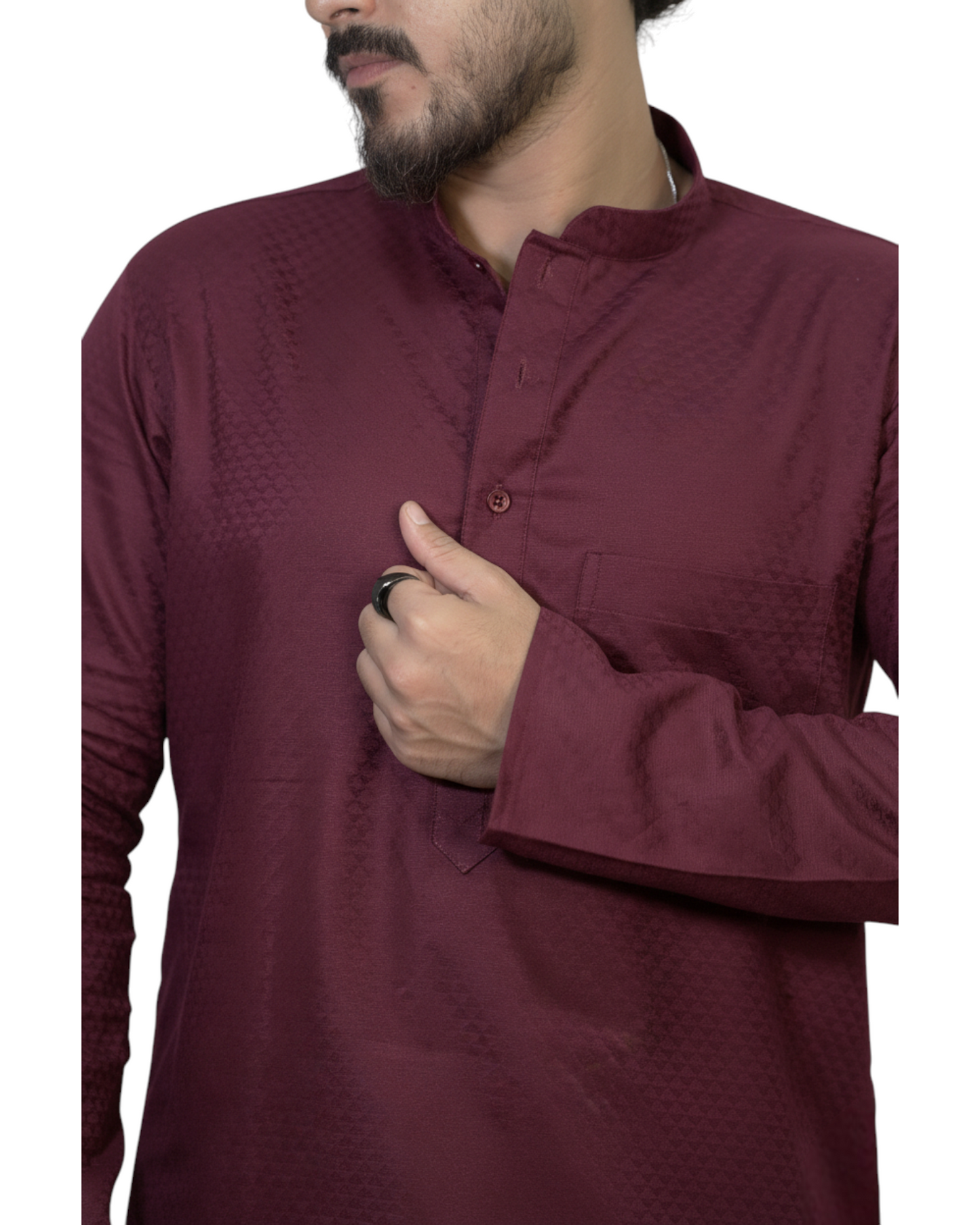 Murih Men's Maroon Cotton  Blend Textured Kurta Pyjama Set