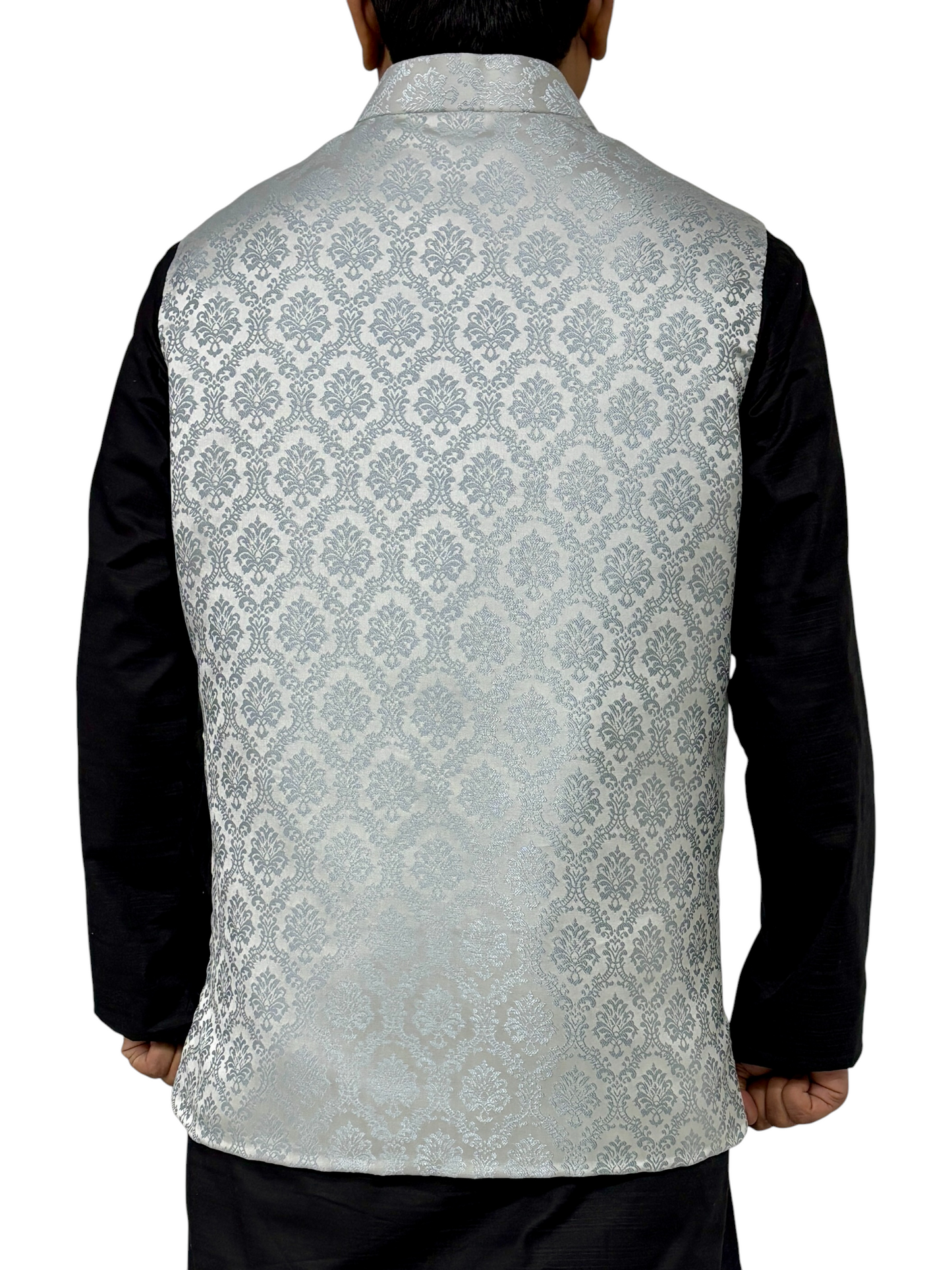 Murih Men’s Light Grey Jacquard Nehru Jacket | Ethnic Modi Waistcoat