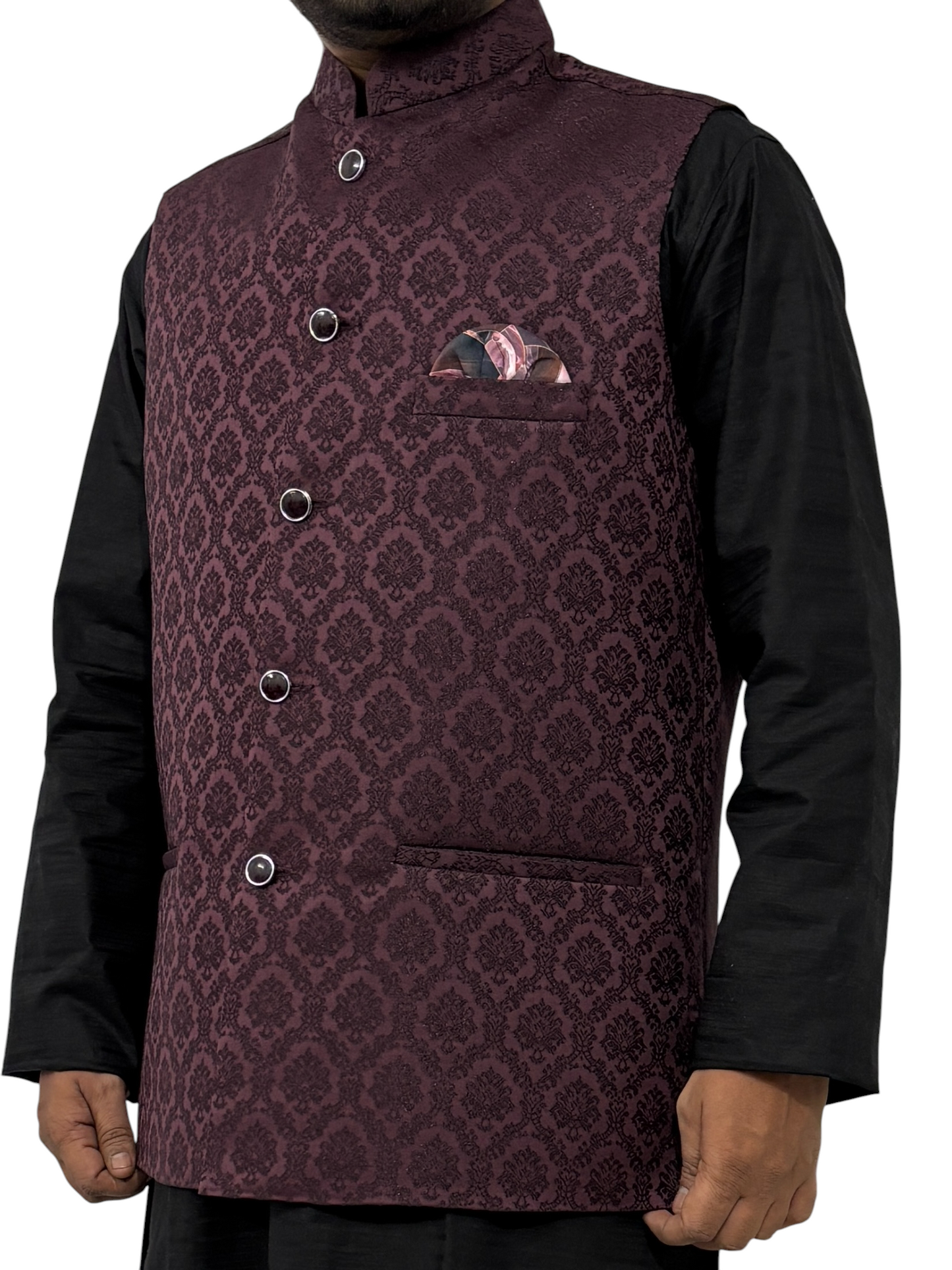 Murih Men’s Maroon Jacquard Nehru Jacket | Ethnic Modi Waistcoat