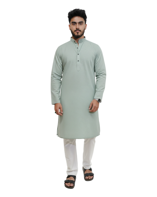 Murih Men's Mint Green Cotton Geometric Print Kurta Pyjama Set
